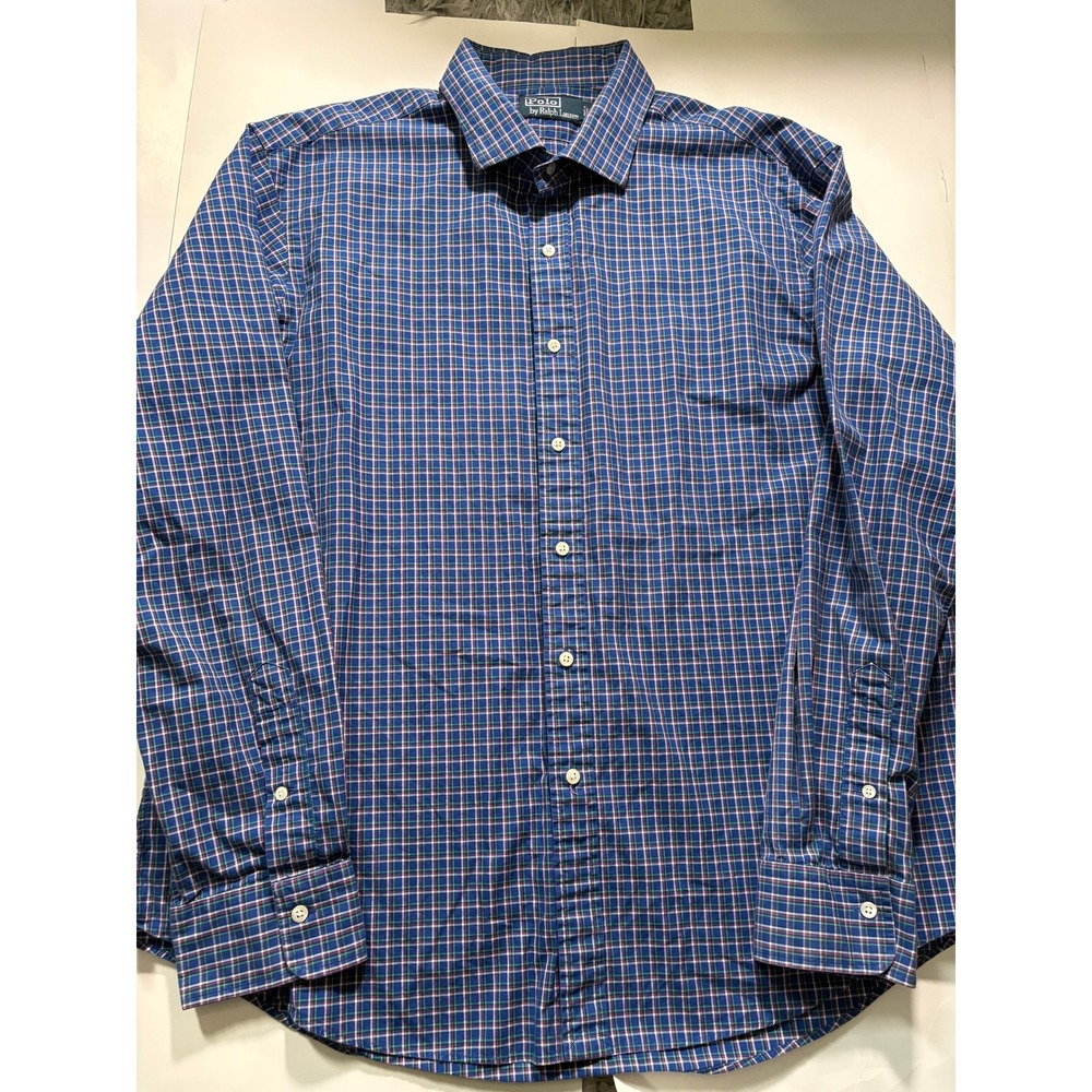 Polo Ralph Lauren Button Up Shirt Men's XXL Blue Plaid Longβ Sleeve Classic Fit